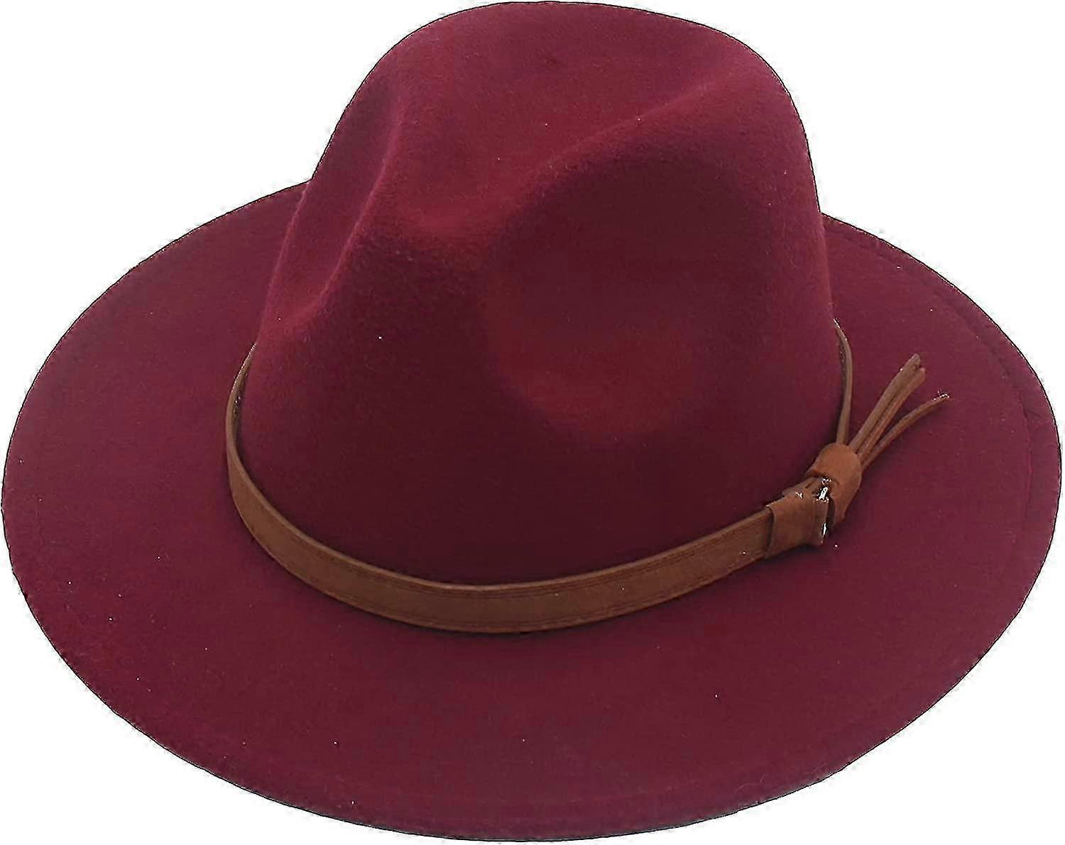 Unisex Wool Felt Wide Brim Fedora Hat with Vintage Design and Adjustable Buckle, Available in Two Sizes