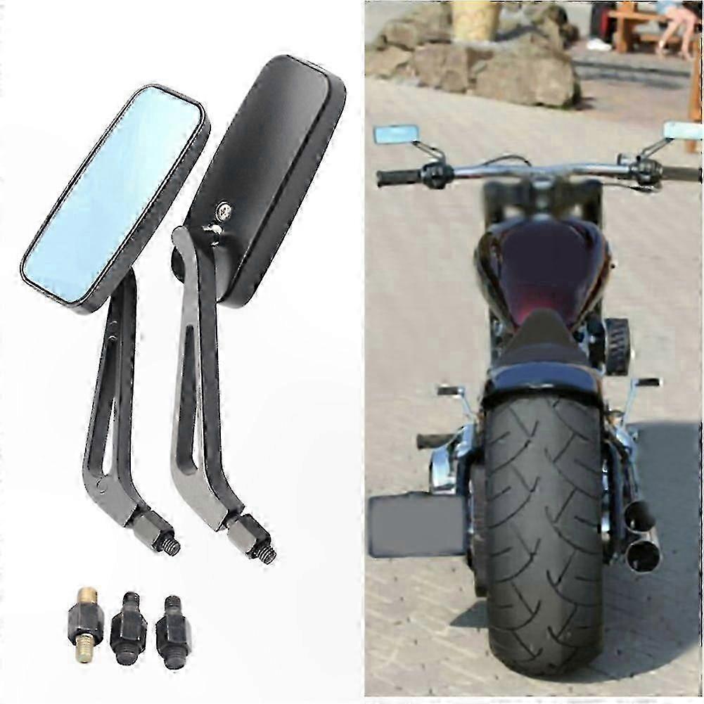 Black Rectangle Side Mirrors for Cruiser Motorcycles, 8mm 10mm Fitment, Universal Design for Bobber Chopper Softail Dyna Models