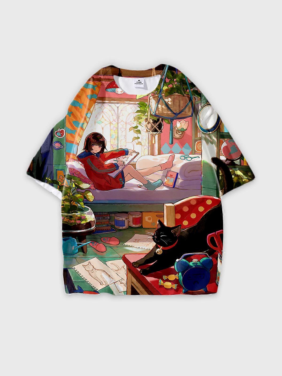 T-Shirt Short Sleeve Round Neck, Summer Casual Loose Graphic Tee, Unisex Pattern U2803