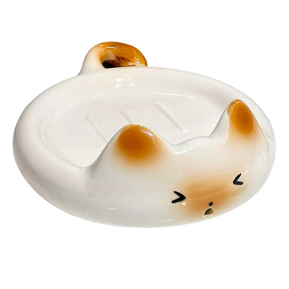 Cartoon Siamese Cat Soap Box Household Drain Box Soap Box Ceramic Lotion Bottle Toothbrush Holder Soap Holder Bathroom