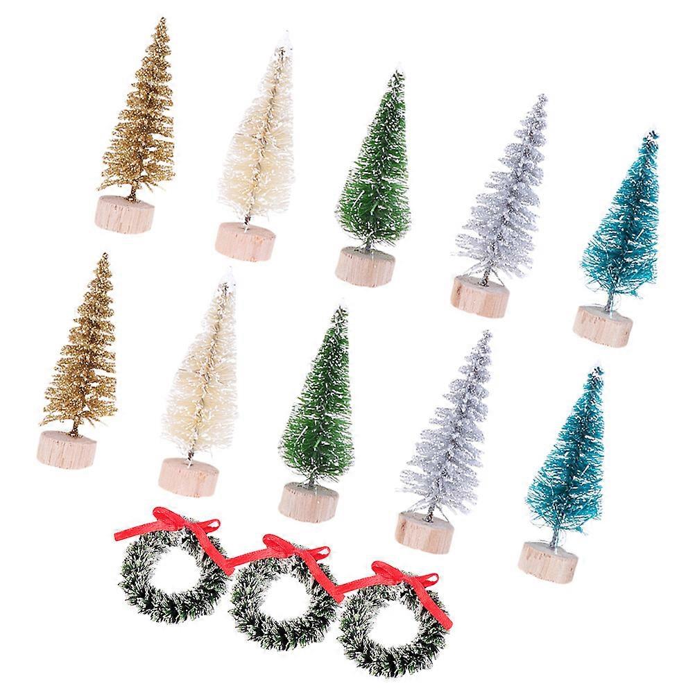 27Pcs Artificial Frosted Sisal Trees with Wood Base Assorted Color for Table Kitchen Living Room Decorations