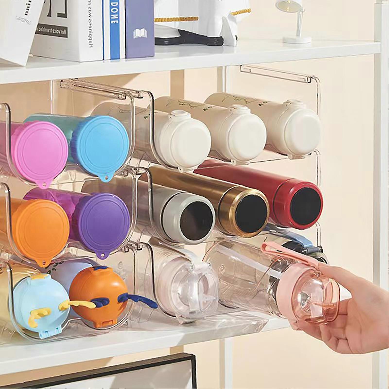 Transparent Stackable PET Water Bottle Organizer Rack with 3 Grids