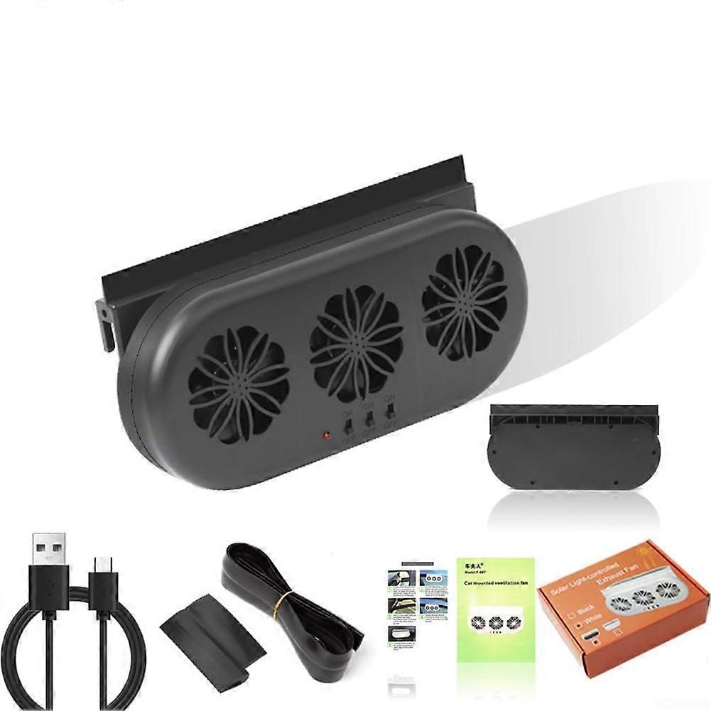 Solar Powered Car Ventilator Portable Automobile Exhaust Fan USB Power Backup Energy Saving Vent Black For Long Journeys