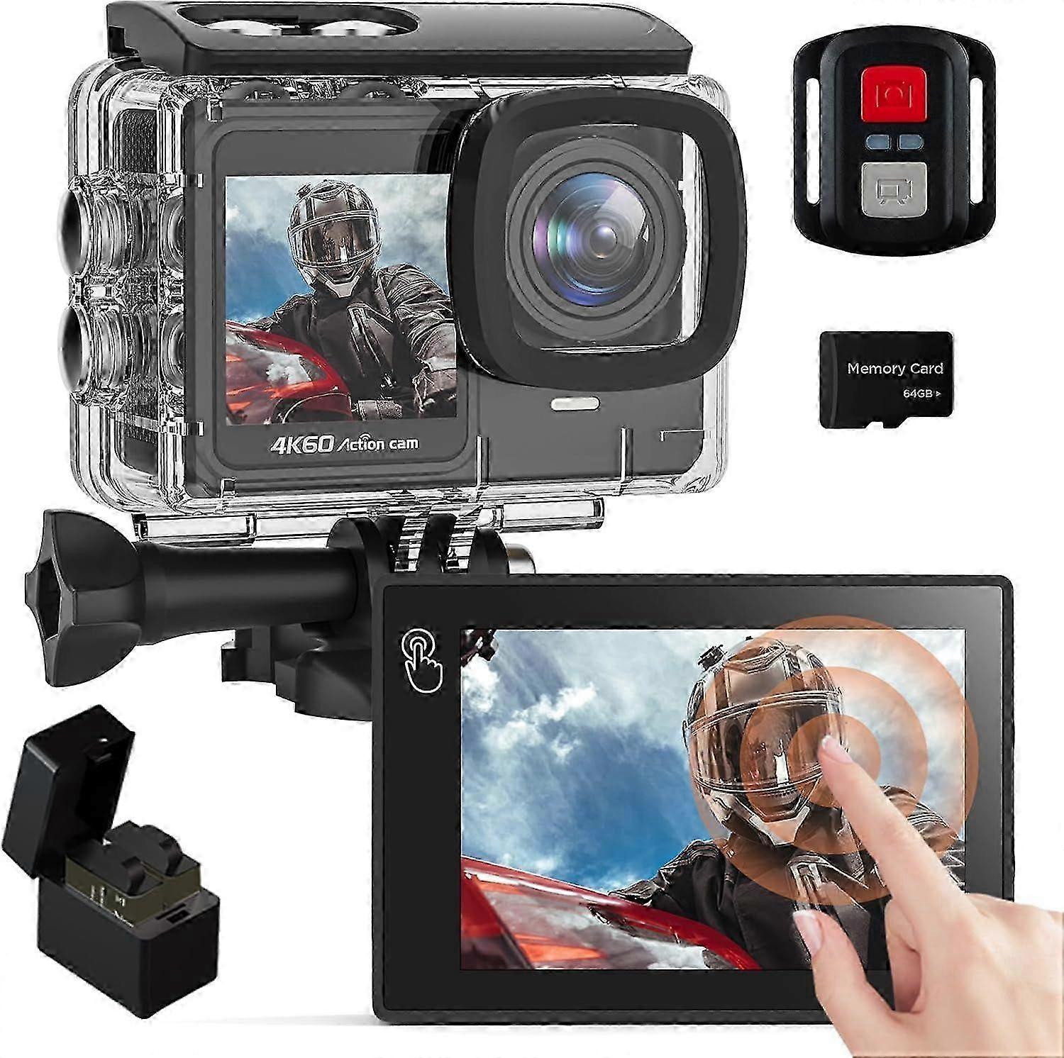2025 Latest Model 4K 60FPS Touch Screen Action Camera, Waterproof Camera with