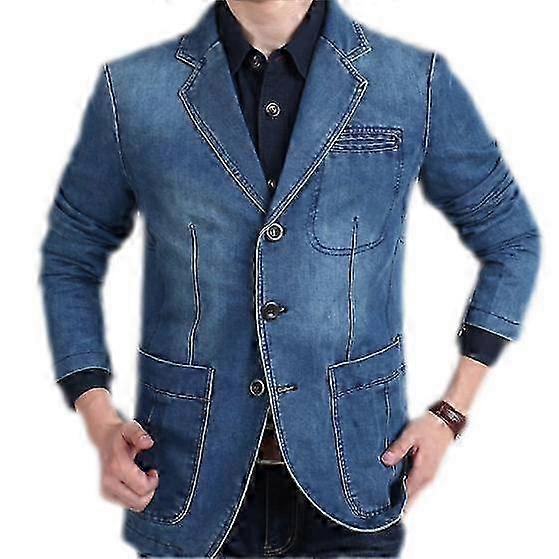 2025 Men's Notched Collar 3 Button Tailoring Distressed Denim Blazer Jacket