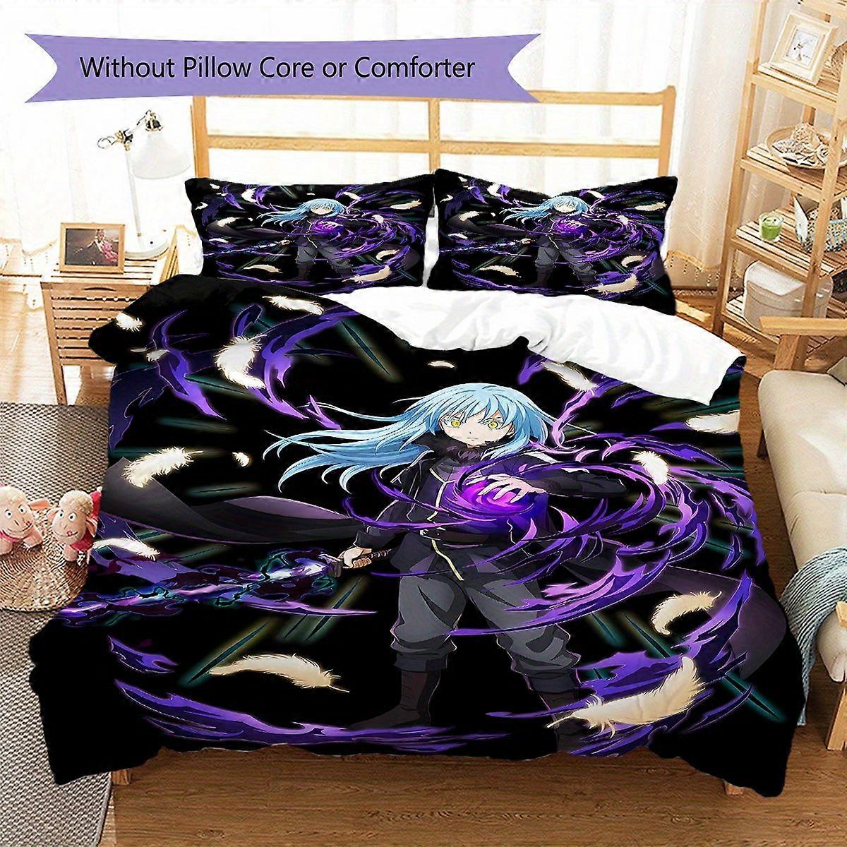 TE698 That Time I Got Reincarnated as a Slime Pattern Bedding Quilt Cover Set Pillowcase Soft Home Bedroom Decoration Bedding Christmas
