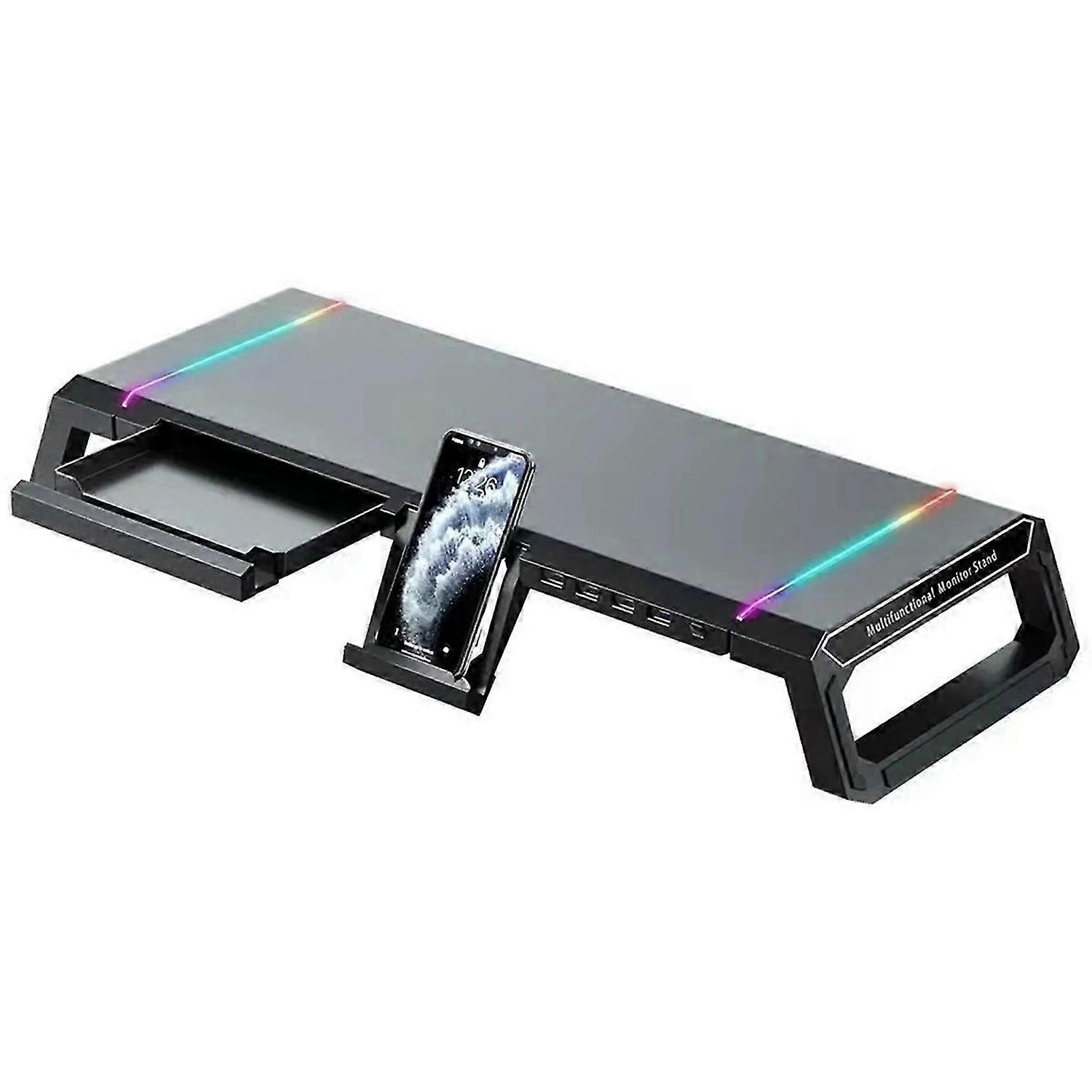 4USB PC Monitor Stand Keyboard Storage Space Laptop Monitor Stand with USB2.0 Fast Charging with RGB