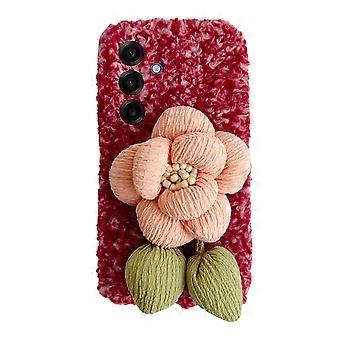 TKdaddy För Samsung Galaxy A17 5G Plysch 3D Vävd Blomma Telefonfodral Skyddsfodral Röd