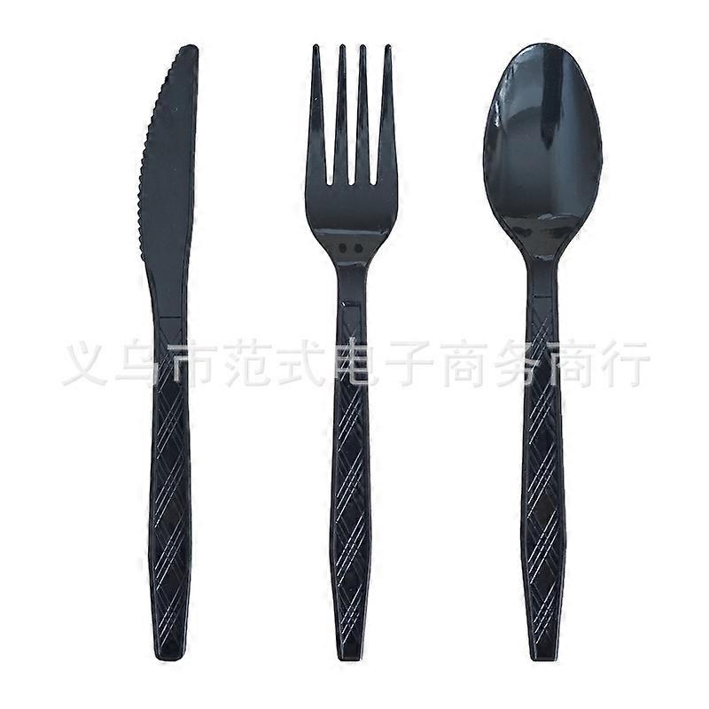 Black textured plastic knife, fork and spoon tableware birthday party disposable tableware photography props solid color knife, fork and spo