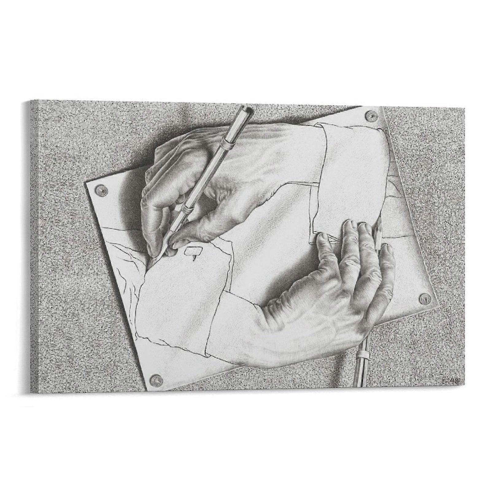 Impression d'art abstrait MC Escher - Peinture sur toile noir et blanc, 30 x 45 cm, décoration murale, affiche cadeau