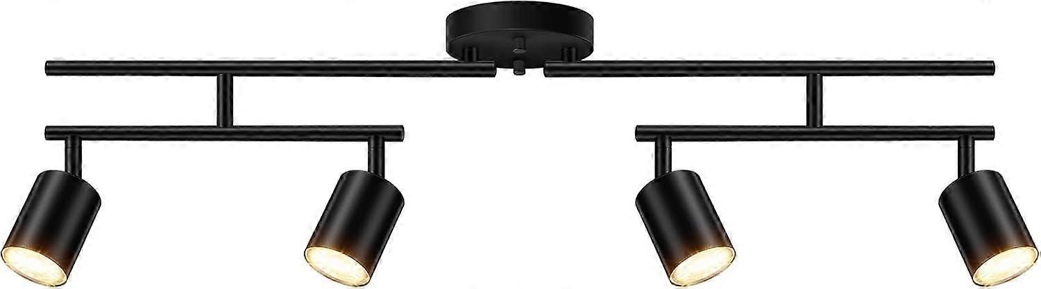 Black 4-Light Rotatable LED Track Lighting, Modern Semi-Flush Ceiling Fixture with GU10 Socket, Compatible with Dining Room/Hallway/Office