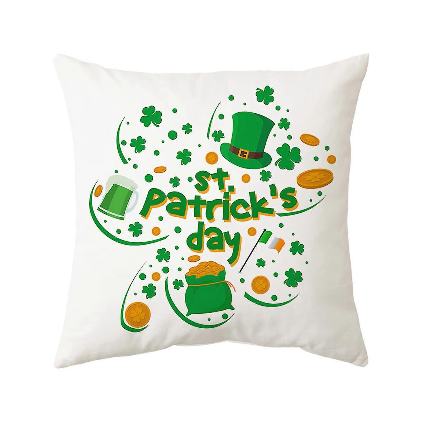 Patrick's Day Pillow 17x17 Inches Irish Shamrocks Pillowcase Square Cushion Aa