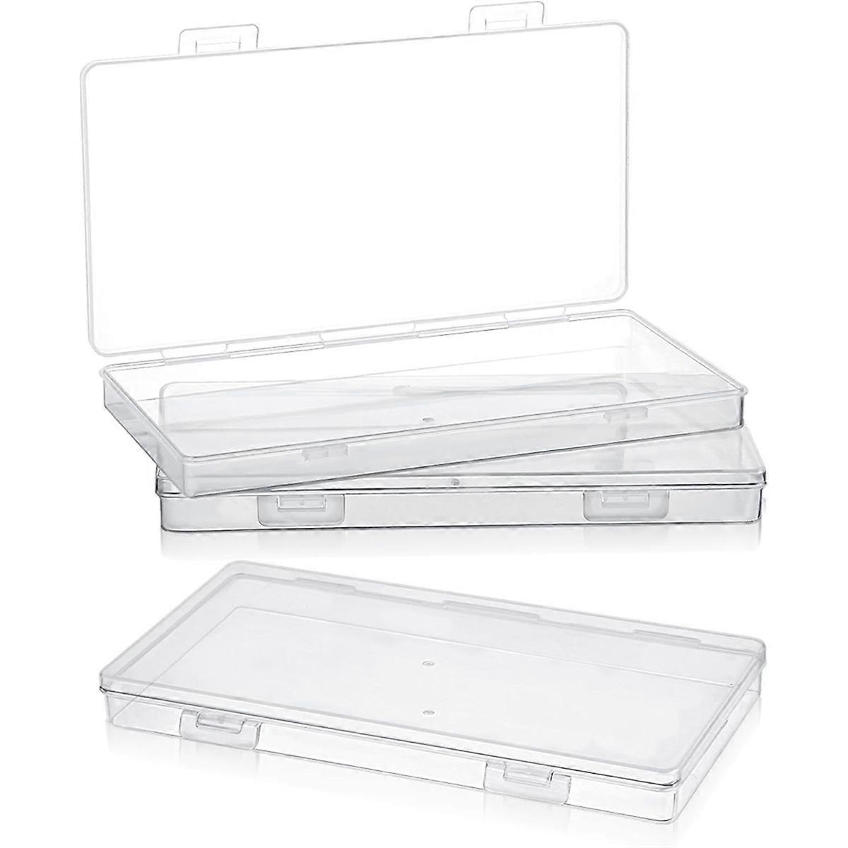 3Pack Mini Plastic Clear Storage Containers Box,Small Rectangle Empty Organizer Case with Hinged Lid