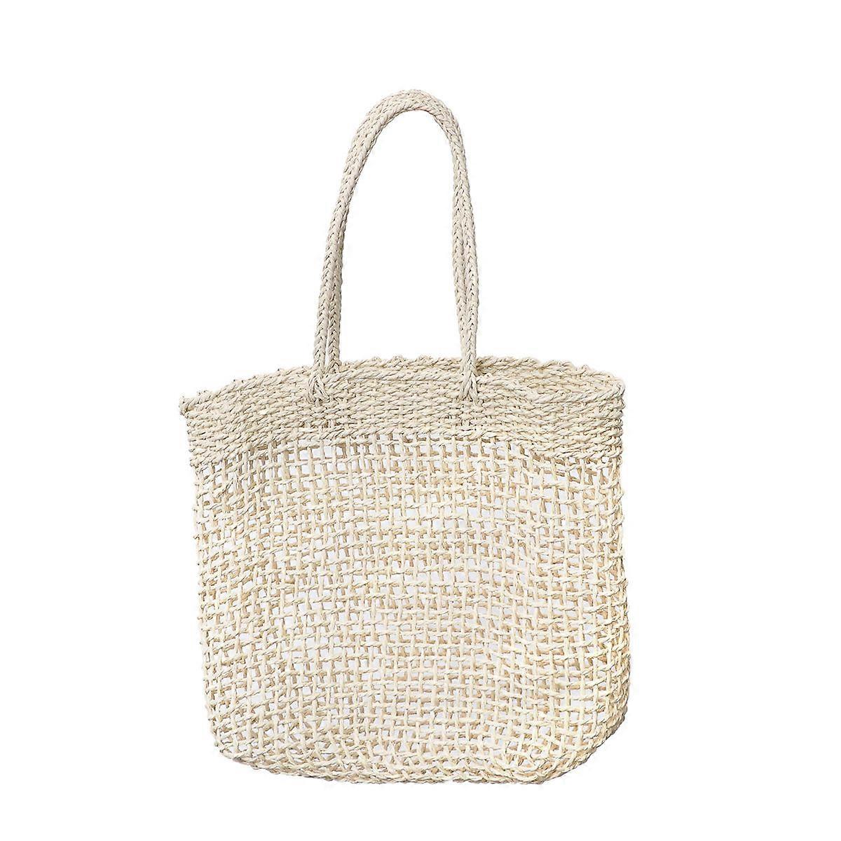 Beige Durable Straw Shoulder Bag for Storage Use Lightweight Weaving Bag