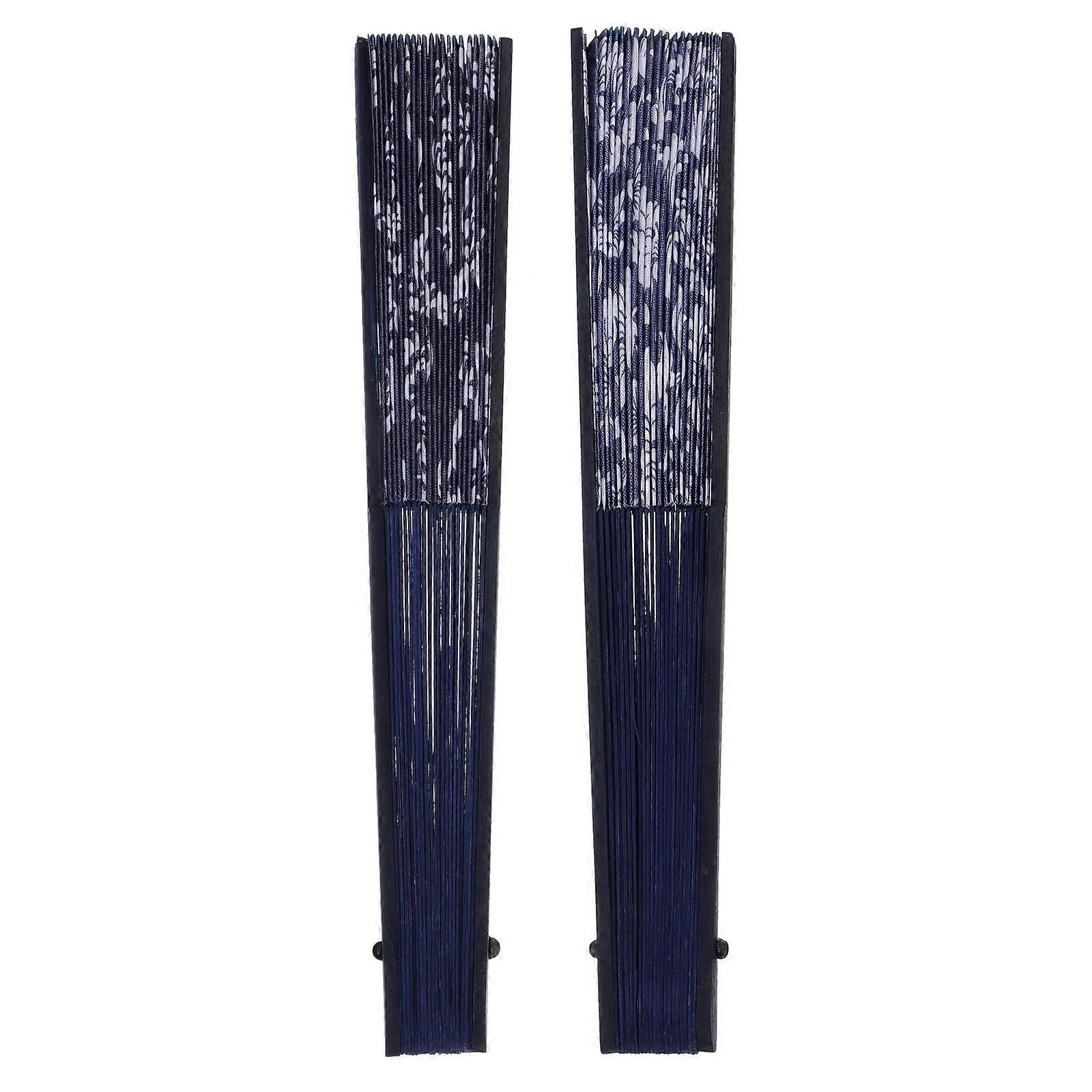 Blue Printed Handheld Fans Folding Fans for Home Decor 2Pcs Set