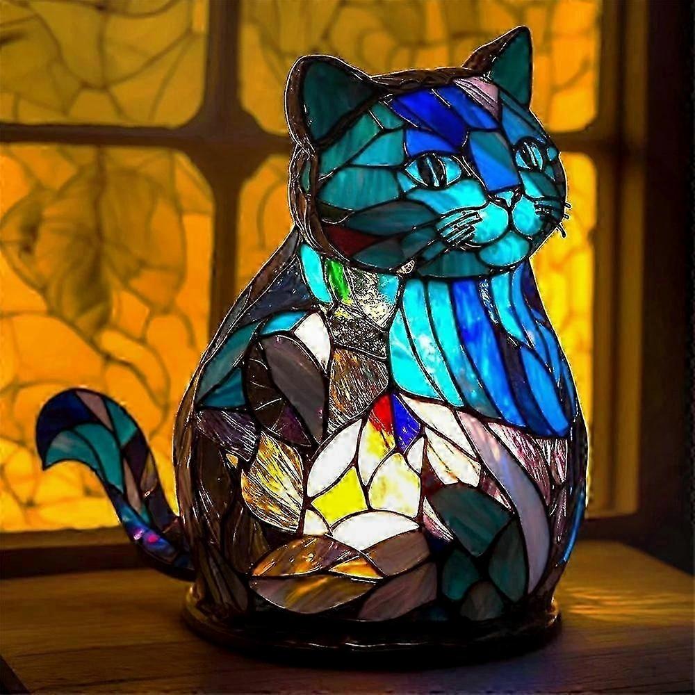 Stylish Resin Animal Night Light Table Lamp with Stained Glass Design for Desk Decoration