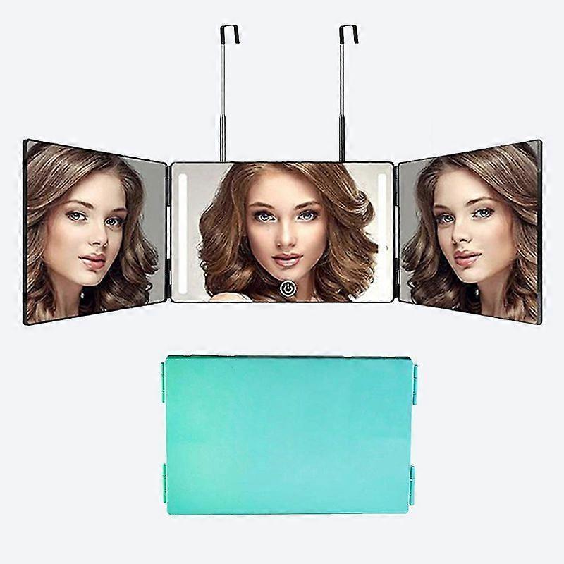 Minglan 3 Way Mirror For Self Hair Cutting 360 Mirror With Led Lights, Trifold Self Haircut Mirror Rechargeable With Height Adjustable