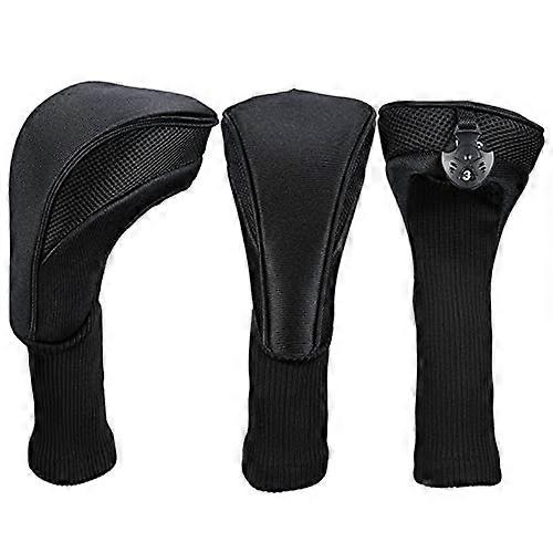 Driver Head Covers Black Universal Fit For Driver And Fairway Woods 3Piece Set 1 3 5