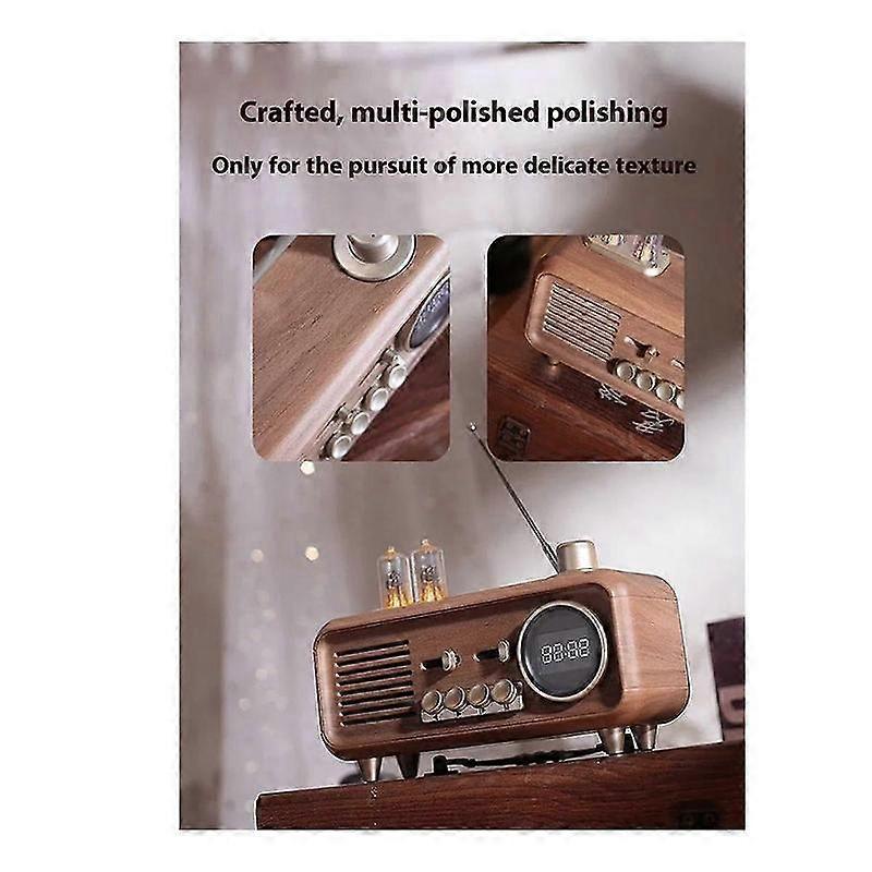 Portable Retro Bluetooth Speaker FM Radio Wireless Subwoofer with Time Display Ambient Light Support