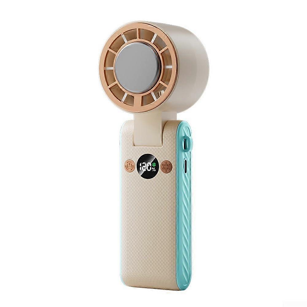 Portable Folding Neck Fan Semiconductor Cooling Tech LED Display 120 Speed Settings Ultra Quiet 37dB Beige