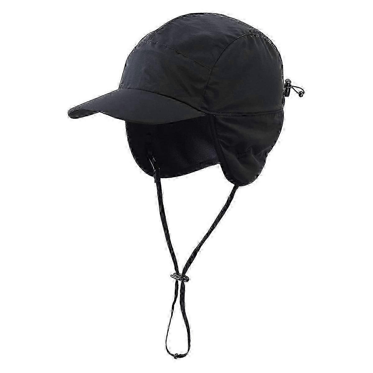Waterproof Men's Winter Hats Warm Polyester Lined Earflaps Baseball CapBlack