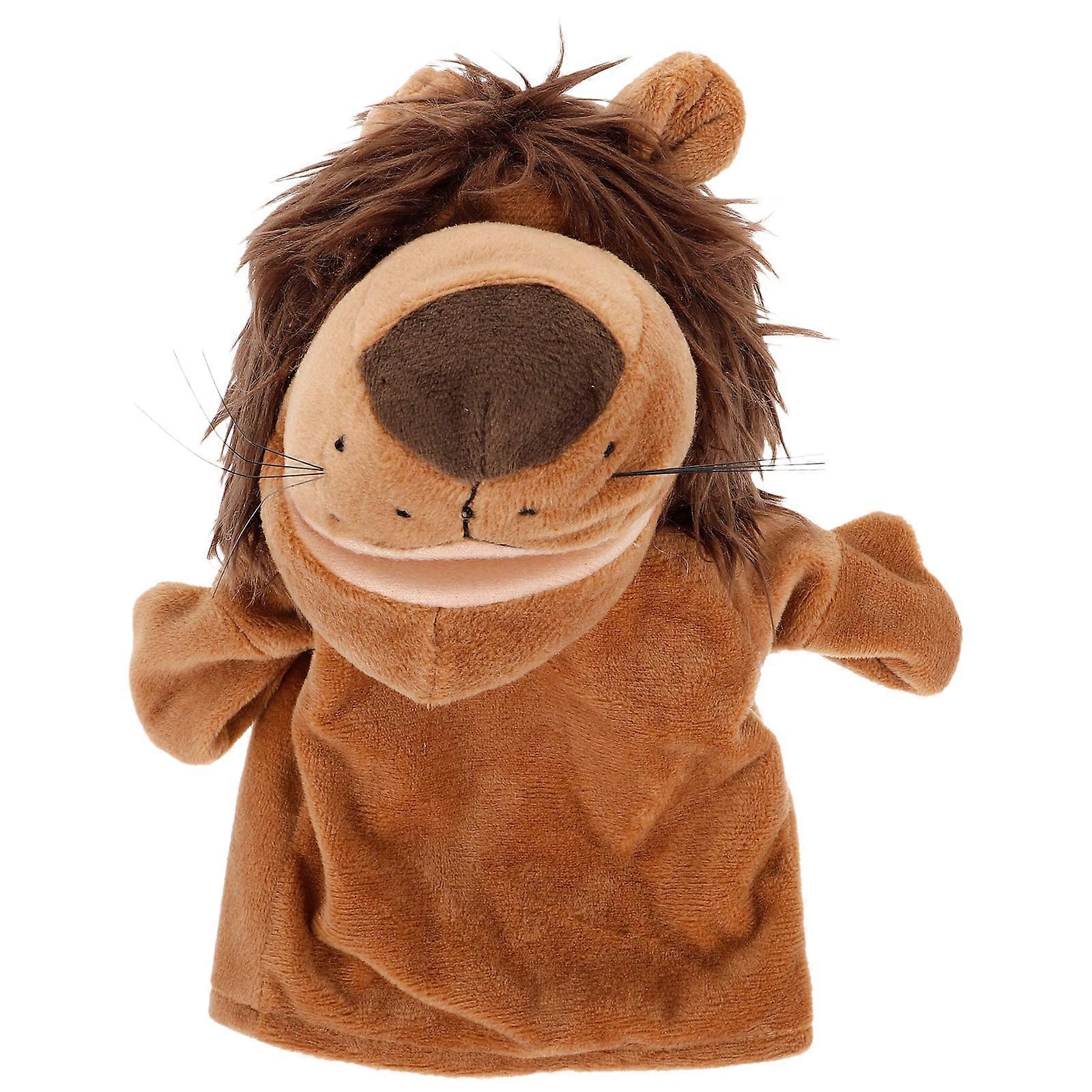 Animal Hand Puppet Lion Stuffed Toy for Kids Playing Light Brown Plush