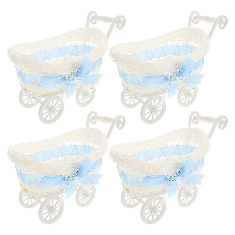 Wedding Candy Basket for Storage Use Blue Trolley Shape 8Pcs Woven Set