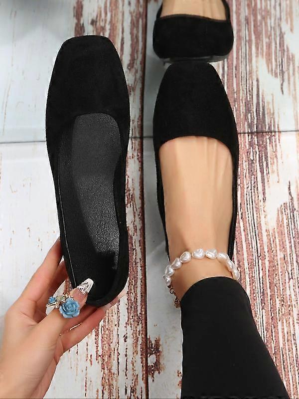Women's Solid Color Square Toe Slip on Flats Casual