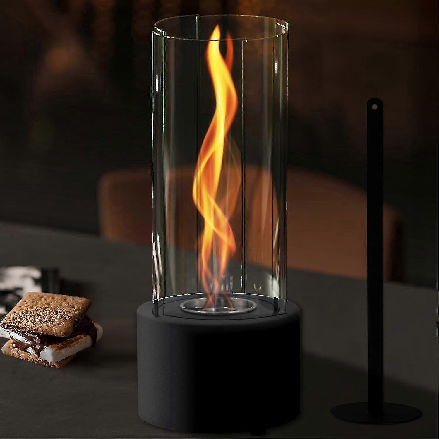 Premium Adjustable Flame Ring Tabletop Fireplace for Indoor Outdoor Use - Large Tornado Black Firepit