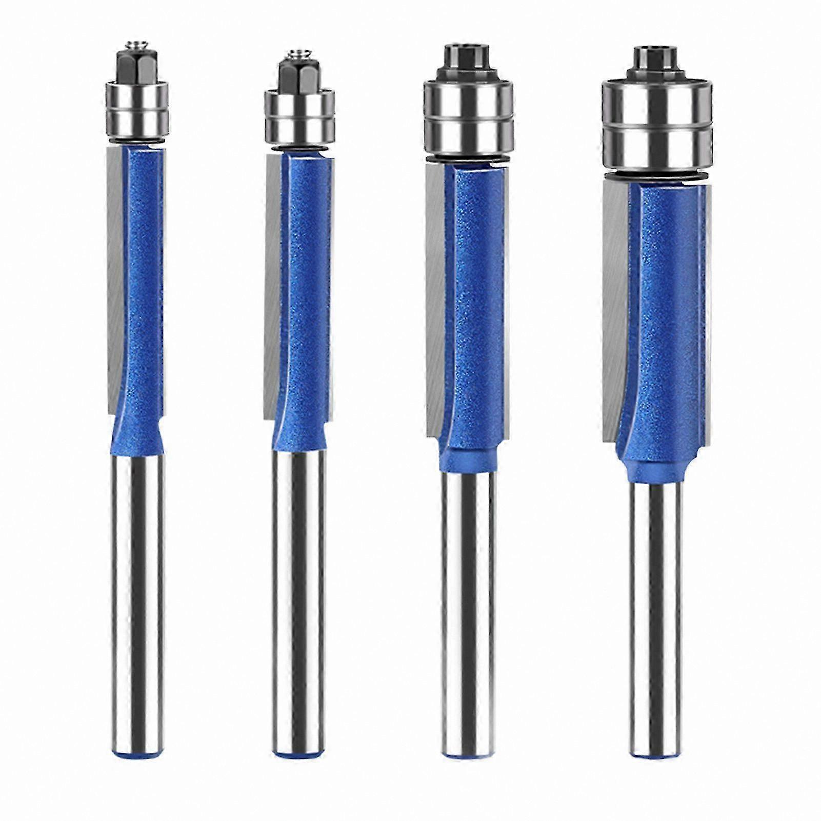 4-Piece Flush Trim Router Bit Set with 6mm Shank and Double Bearings for Woodworking Projects