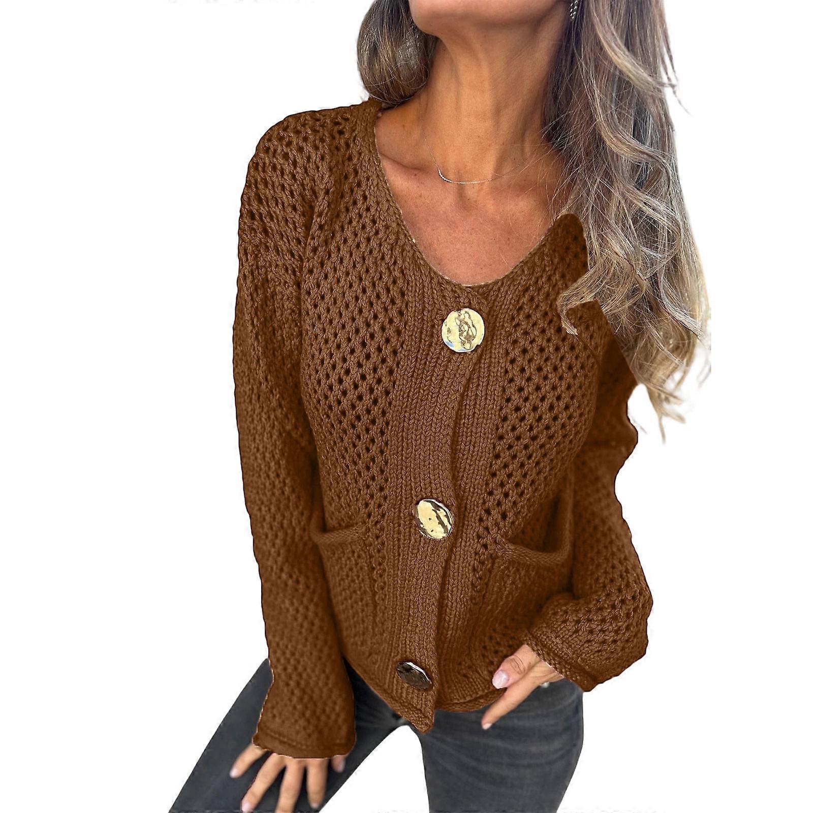 Women's lightweight button-down woven jacket  Brown M