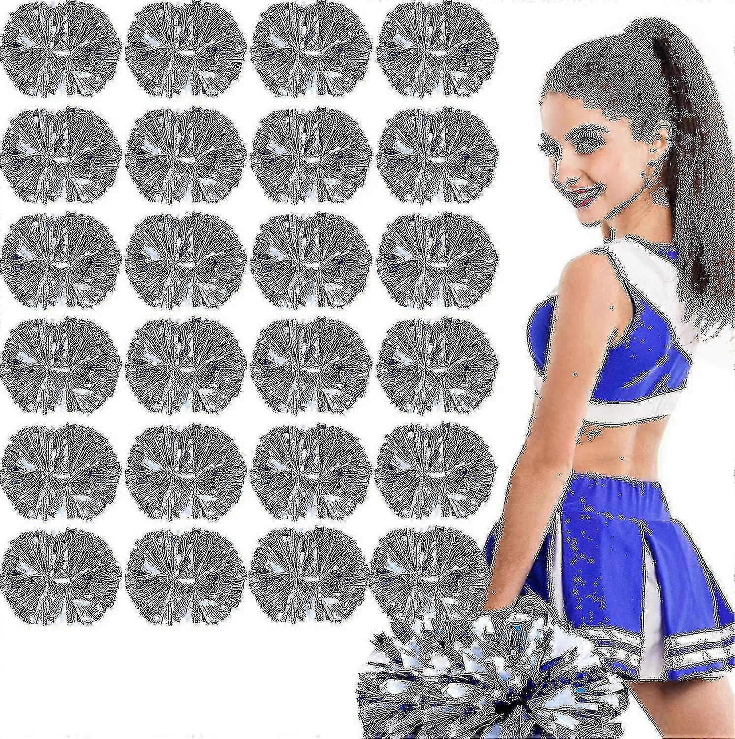 Pacote com 24 pompons metálicos de 12 polegadas para líderes de torcida com bastão