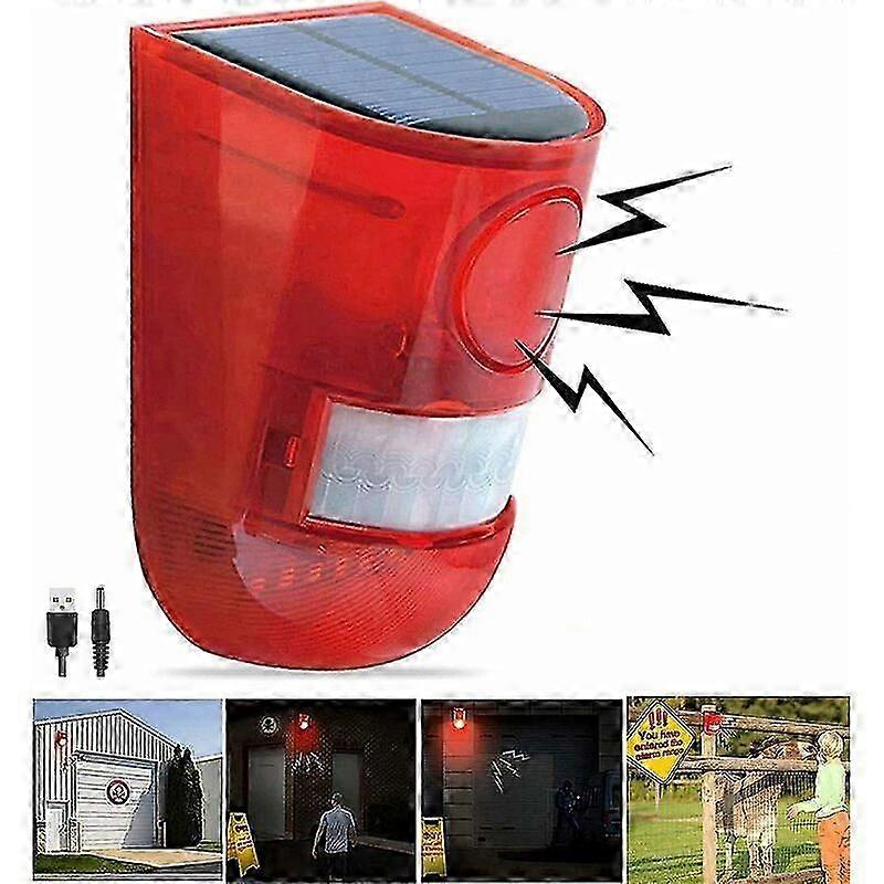Solar Sound and Light Alarm with Motion Sensor 129 Decibels Audible Alarm Siren and 6 LED Flash Strobe Warning Security Alarm System for Farm Villa 69