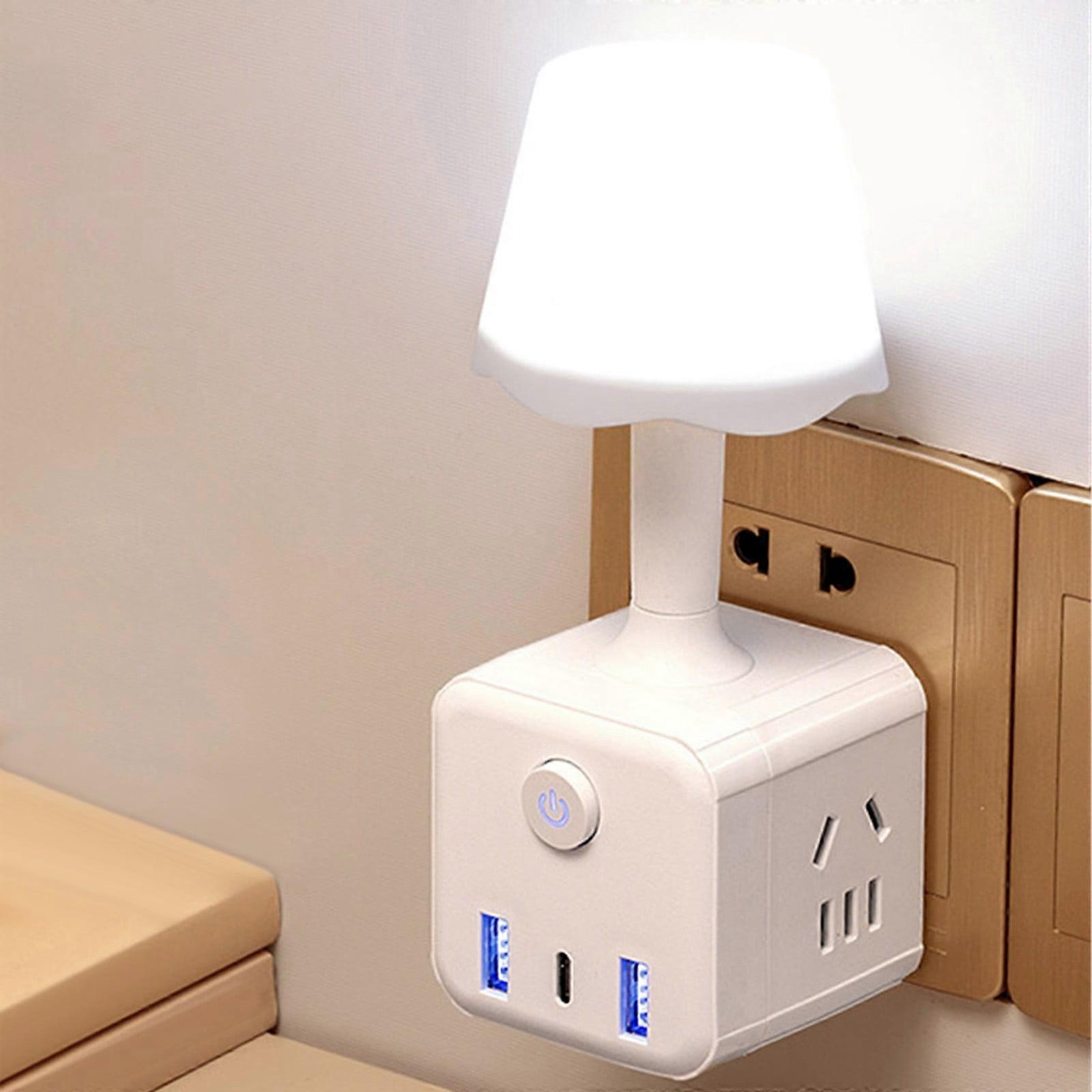 Giyblacko Remote control LED light with USB adapter, multi-function converter socket USB Bedroom bedside lamp Integrated home socket (Color: white)