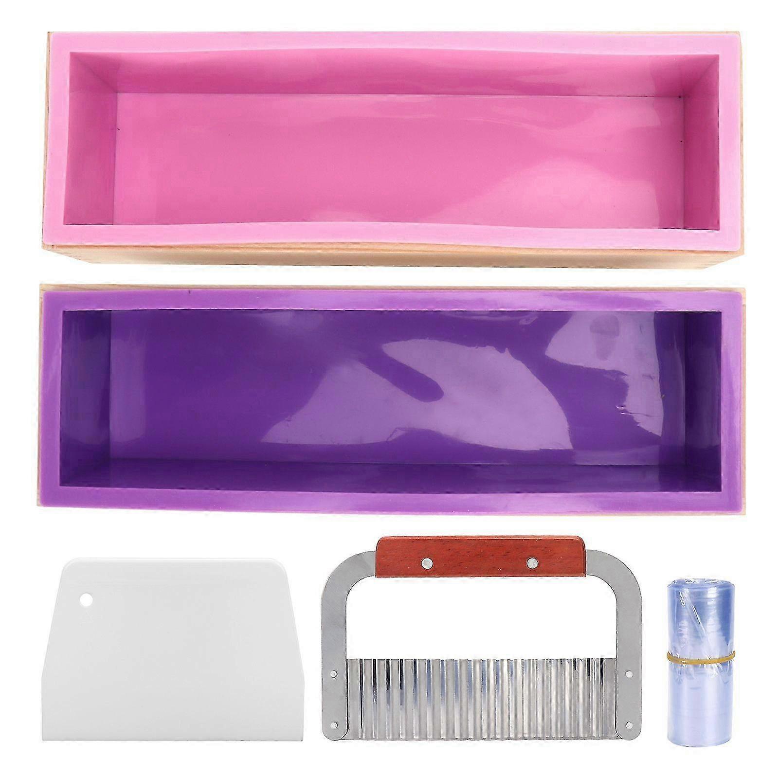 1200ml DIY Soap Mold Set with Plastic Cutter Wavy Cutter Rectangular Silicone MoldHwy