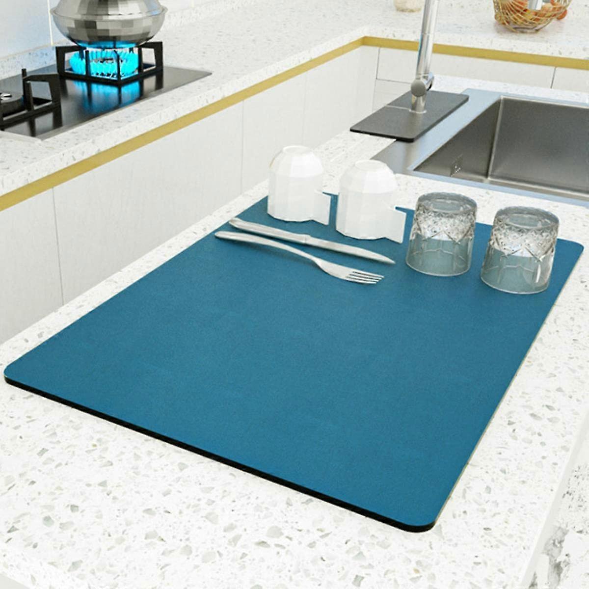 Rubber Dish Drying Mat Super Absorbent Drain Pad for Kitchen Counter Tableware Bottles Green 30x40cm
