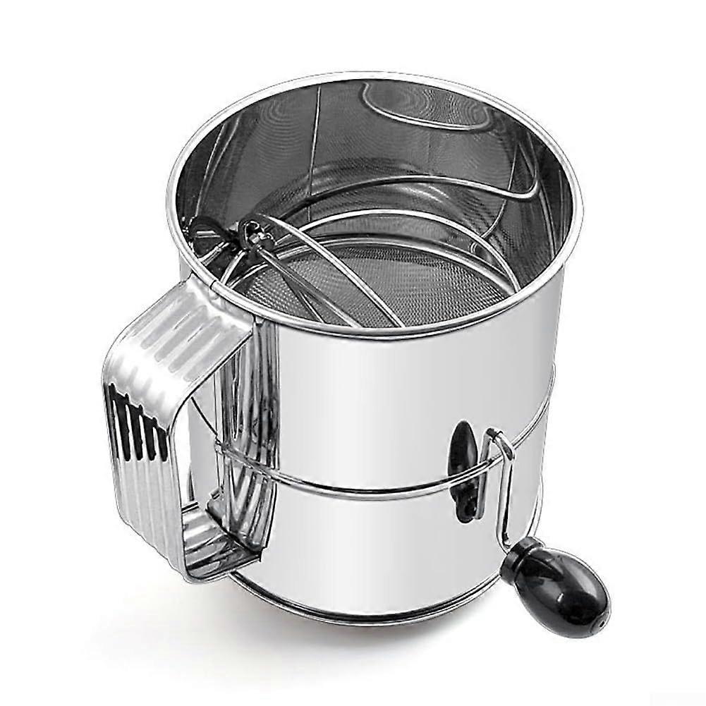 Stainless Steel Flour Sifter with Hand Crank, 8Cup Fine Mesh Sieve for Baking and Powdered Sugar