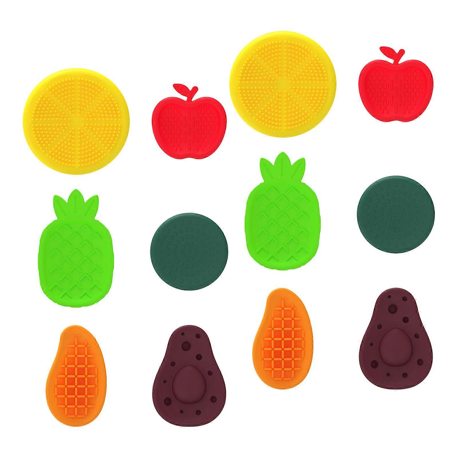 Silicone Fruit Pad Texture Toy 12pcs Reusable Stress Reduce Toy With Vibrant Color For Sensory And Hand Relaxation Multicolor