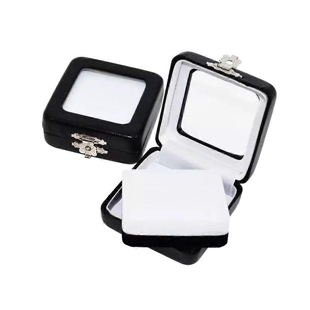 2PCS Black Square PU Leather Loose Diamond Gemstone Display Box With Clear Clasp Lids Sponge Padding Jewelry Organizer