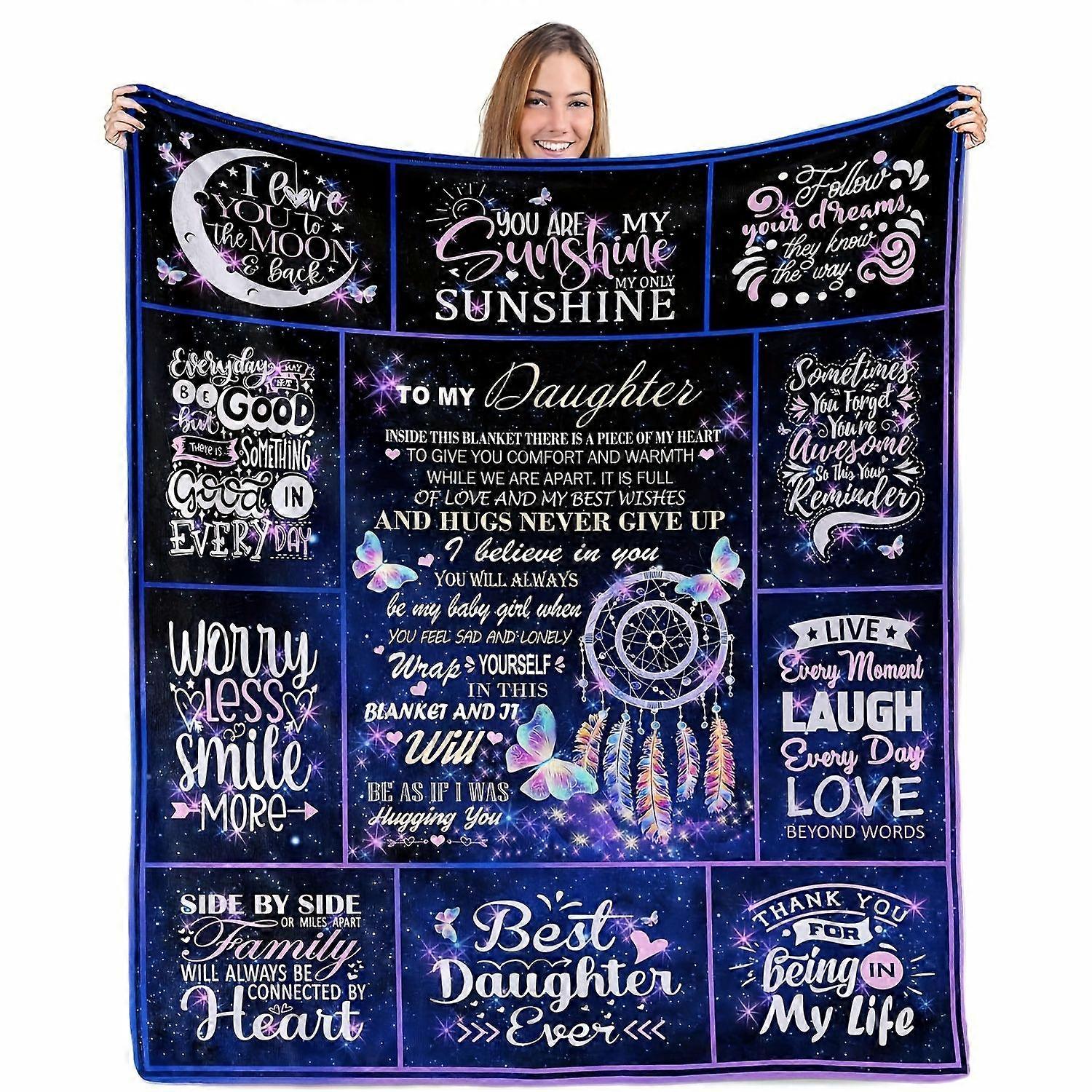 [Cozy Throw Blanket] Cozy & Warm Soft Flannel Throw Blanket | Vintage Style with Heartwarming Messages, Deep Blue with S-mnbvc320