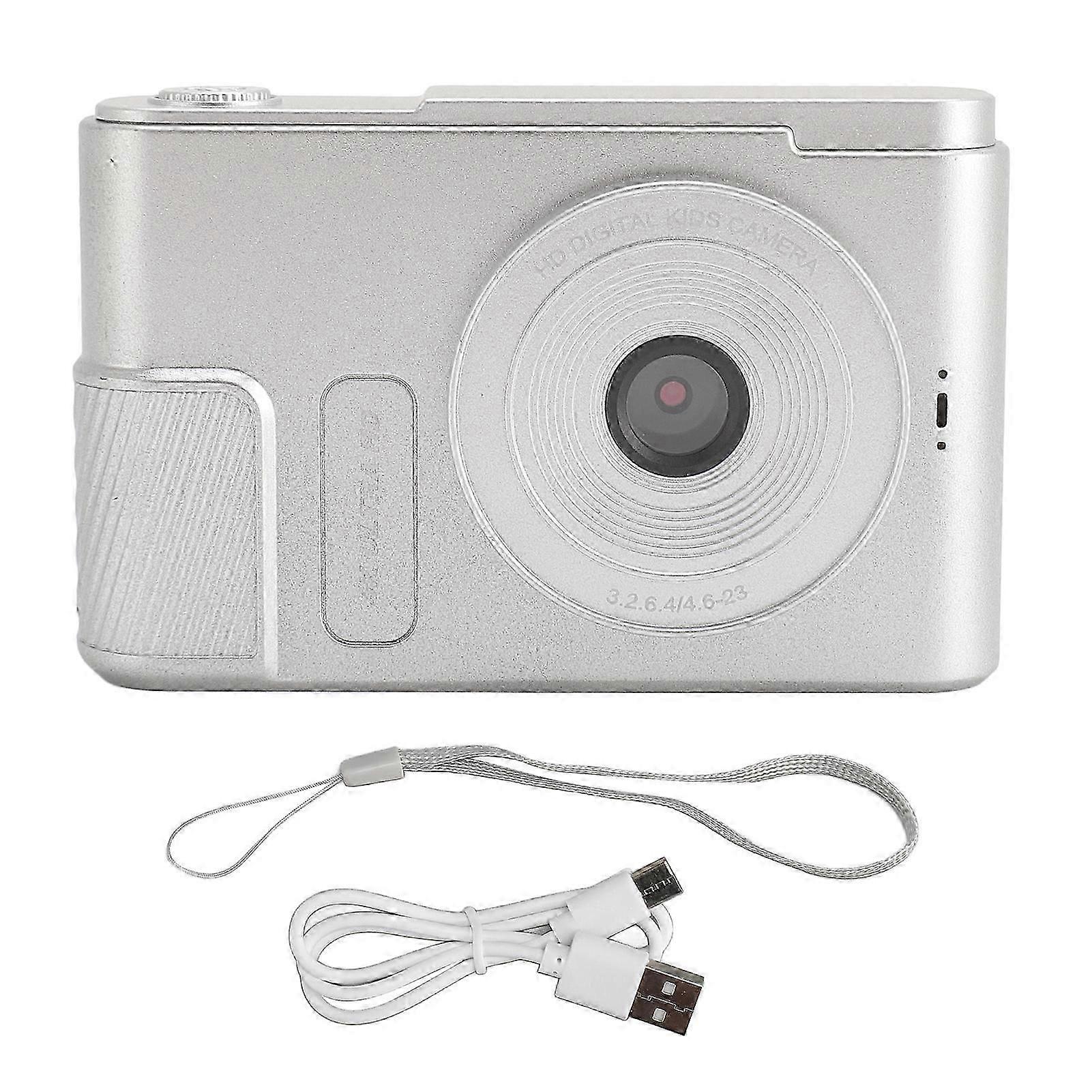 デジタルカメラ48MP4K16倍デジタルズーム2.4インチスクリーン子供学生用ポータブルコンパクトカメラVlogシルバー