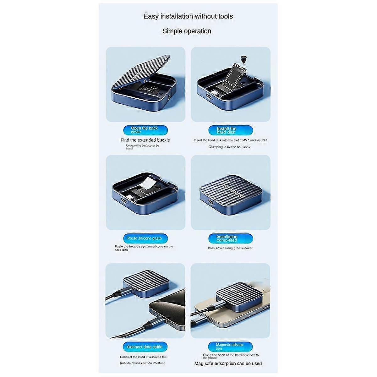 M.2 2230 NVMe SSD Enclosure 10Gbps Magnetic M.2 SSD Case External SSD for Laptop 15 Pro