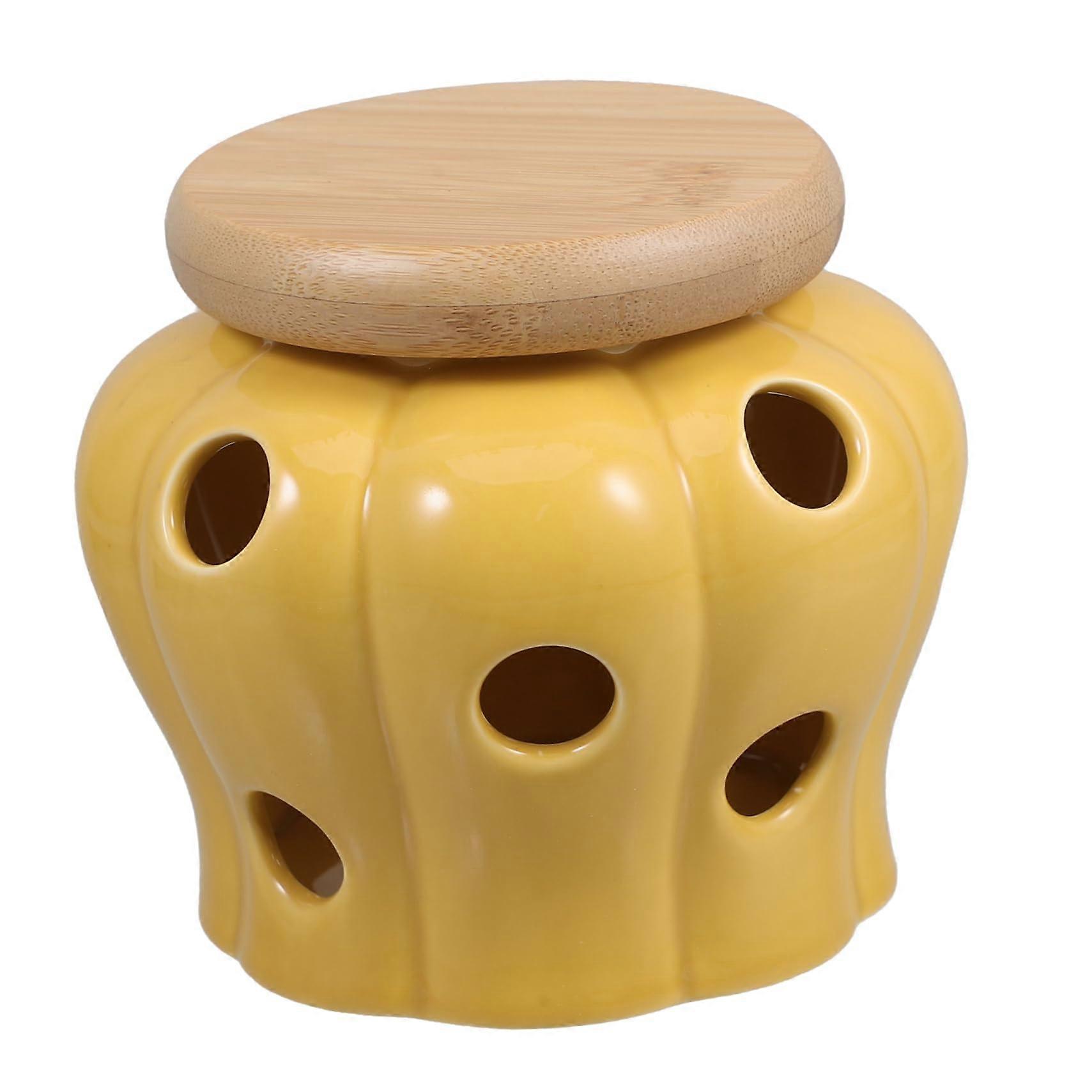 Ceramic Garlic Keeper with Airtight Bamboo Lid, Large Capacity Kitchen Storage Container