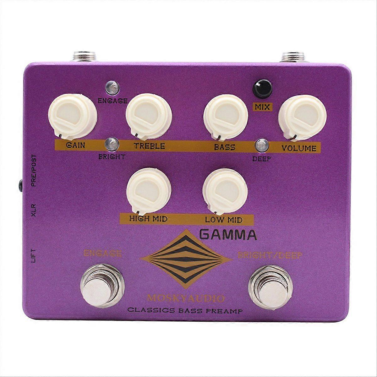 Gamma Classic Bass Preamp Effect Pedal 4-Band EQ Effect with DI,AUX,Treble, Bass, Low Midrange, an