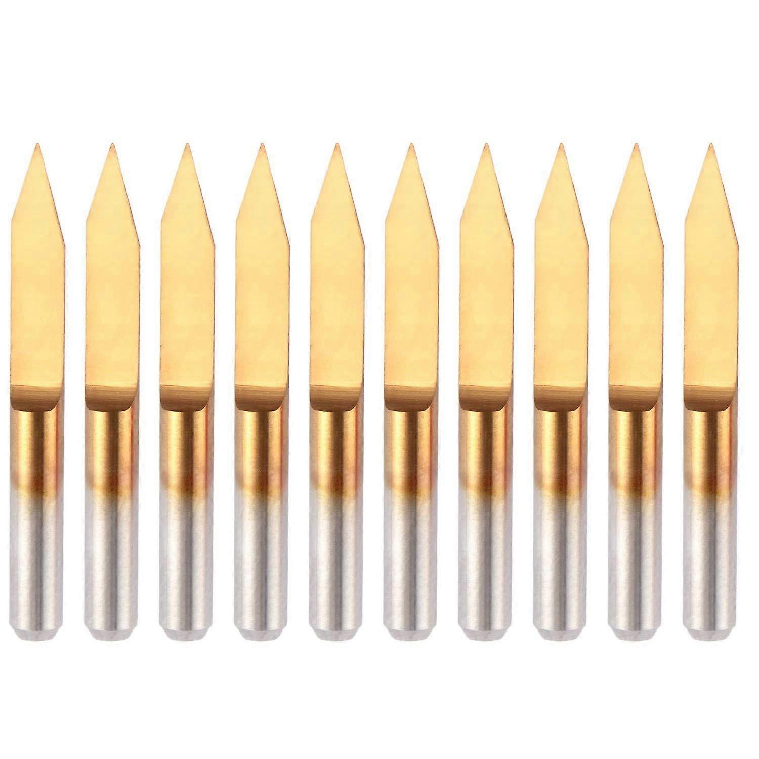 10 ks 30stupňových 0,1mm hrotů s titanovým povlakem a plochým dnem z karbidu na gravírování desek plošných spojů, V-tvarovaný CNC router