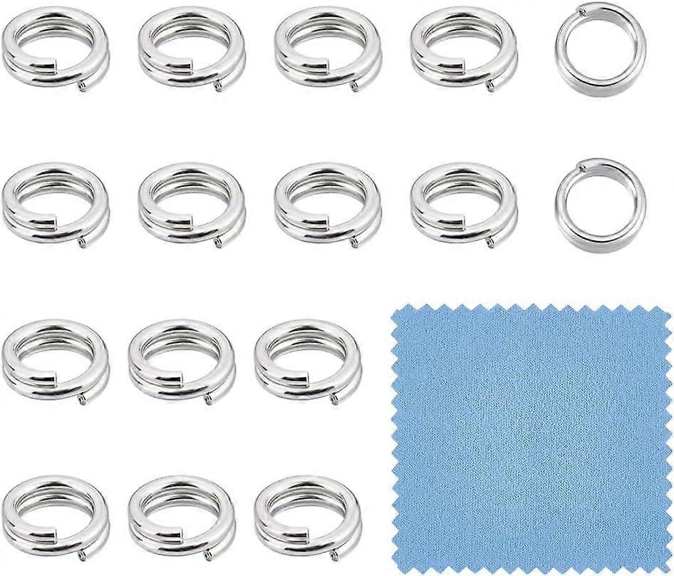 16Pcs 925 Sterling Silver Split Jump Ring with 1Pc Polishing Cloth 4mm Double Loop Jump Rings Small Key Rings Open-Jump Ring for Jewelry Making DIY Cr