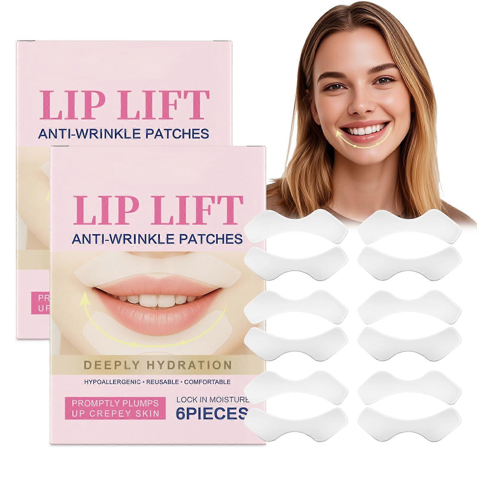 12PC Anti Wrinkle Patches for Lip and Smile Lines, Overnight Hydrating Collagen Firming Care, 1oz Pack of 2