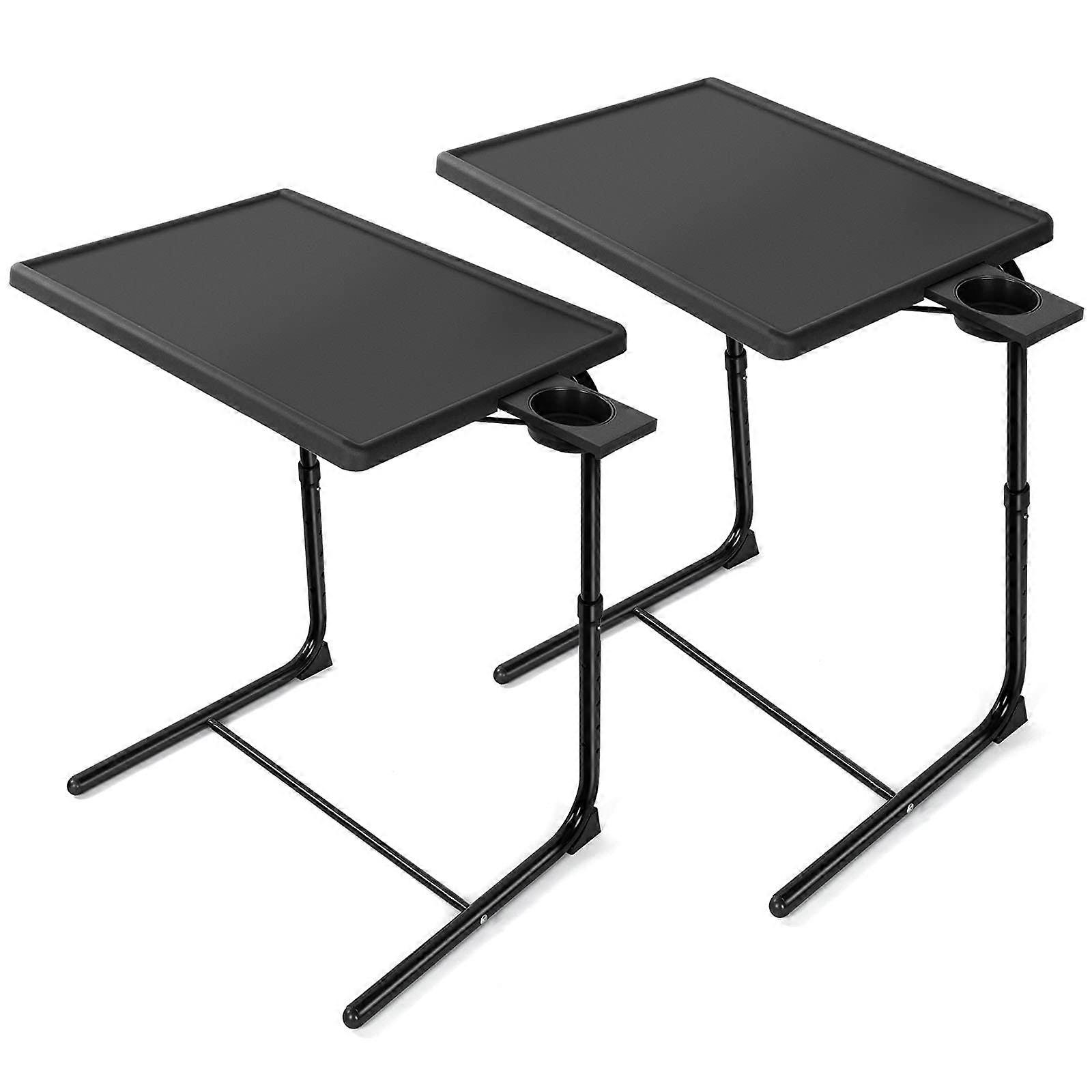 Set of 2 Adjustable TV Tray Tables with 6 Heights and 3 Tilt Angles for Sofa or Bed Dining
