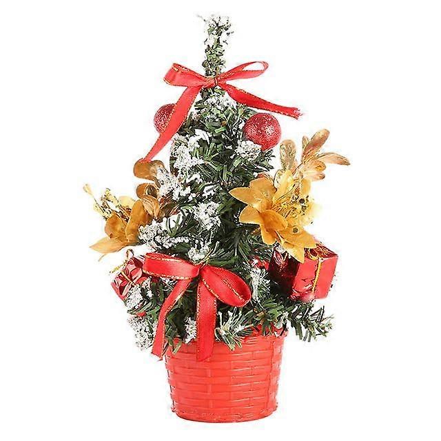 Mini Christmas Tree with Lights, 20cm Tabletop Decoration with LED, Solid Base and Festive Bow