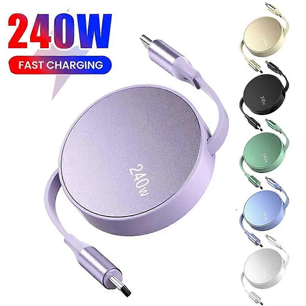 PD 240W USB C to Type C Fast Charging Cable Retractable Type-C Data Cable Mobile Phone Charging Wire For iPhone Samsung Xiaomi